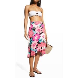 La Blanca In Full Bloom Ruffle Hem Midi Skirt Swim Cover Size Medium Pink NEW